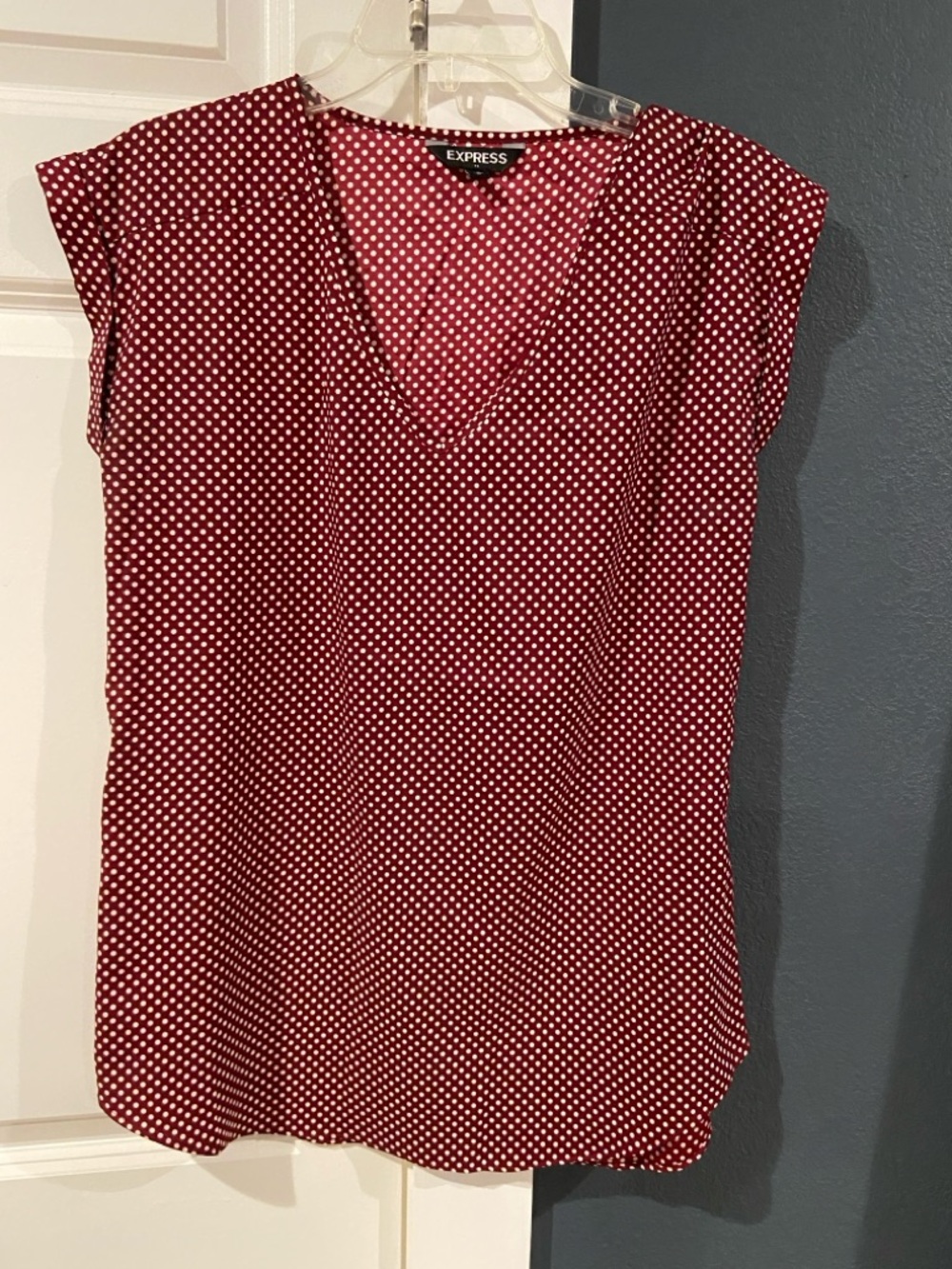 Express Maroon Polka Dot V-Neck Blouse